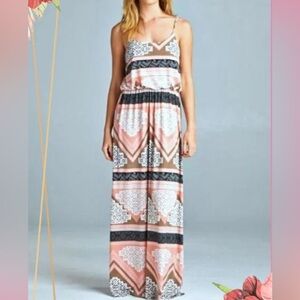 Vanilla BayStrappy Maxi Dress Ethnic Print - Pink Small